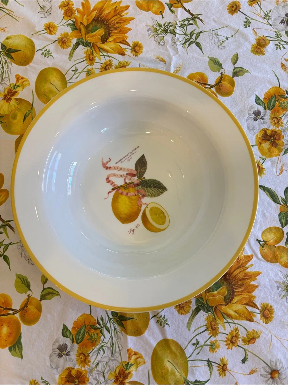 Williams & Sonoma White Large Ceramic Serving Bowl with Yellow Citrus Motif